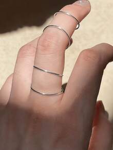 eTel LiKe Set 5 Buah Cincin Tipis yang Indah - Perhiasan Wanita Mewah Minimalis Unik yang Dapat Ditumpuk - Perak - View 8