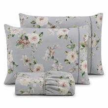 400 Thread Count Micropercal Bedding Set With Hemstitch Detail, 2 And 3 Pieces, Printed, Extra Soft And Comfortable Touch - Jardín Azul - Ver 1