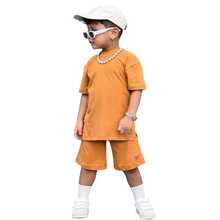 Conjunto Camiseta Lisa Manga Curta e Short Básico Para Menino Roupa Infantil 100% Algodão Moda Verão Peças Monocromáticas em Cores Variadas Veste 4 ao 14 Anos - Laranja - Visão 2