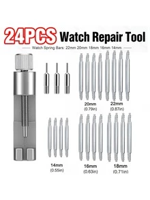 24件組手錶維修工具組，專業手錶錶帶連接與拆卸工具，包含20件14mm 16mm 18mm 20mm 22mm手錶彈簧條、3件替換針頭、1件不鏽鋼錶帶調節器 - 銀色 - 查看 11