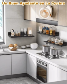 Floating Shelves With Metal Rail, Set Of 3, Suitable For Kitchens, Bathrooms, Bedrooms, Studies, Display Shelves And Storage Shelves, White, Valentine's Day - 黑色 - 查看 5