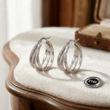 Pendientes de acero inoxidable de alta calidad resistentes a la decoloración, poste de oreja hipoalergénico 316L, elegantes pendientes de joyería para uso diario, festivales, vacaciones y fiestas - Plateado - Ver 10