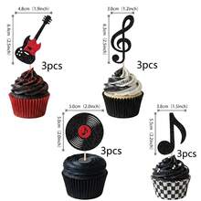 12/24 PCS Music Notes Cupcake Toppers Glitter Guitar Rock Cupcake Picks Vinyl Record Cake Decorations For Retro Rock And Roll Music Theme B*By Shower K*Ds Birthday Party Cake Decorations Supplies - Multicolor - View 2