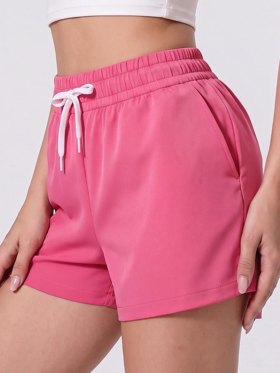 Pantalones cortos casuales con cintura elástica y cordón, con bolsillos laterales - Rosa Fucsia - Ver 1