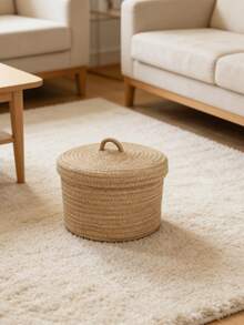1pc/2pcs Handmade Woven Storage Basket, Home Decor Woven Basket, Suitable For Desk, Bedroom, Living Room, Bathroom, Study And Nightstand. Perfect For Storing Remote Controls, Cosmetics, Toys And Bathroom Essentials. Seaside Straw Rattan Woven Storage Basket - Multicolor - View 13
