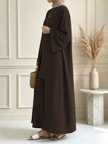 3 Pieces Modest Clothing Set Including Long Abaya, Sleeveless Short Tank Top And Matching Trousers - Multicolor - View 15
