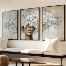 3pcs/Set Vintage Canvas Wall Art, Elegant Lady Wearing Floral Crown, White Flowers Accented With Gold Foil, Vertical, Rustic Style, Available With Or Without Frame, Suitable For Room Decor, Home Decor, Dorm, College Apartment, Also An Ideal Gift For Hotel, Home, Living Room, Bedroom, Bathroom And Office Wall Decoration - Multicolor - View 5