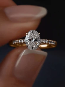 1 pieza Anillo de compromiso de cobre chapado en oro de 18K con incrustaciones de circonita cúbica sintética blanca, elegante y de lujo, regalo ideal para uso diario, fiestas, Día de San Valentín y Navidad - Unisex - anillo - Ver 6