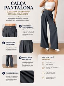 Tailored Wide Leg Trousers - Dark Grey - View 4