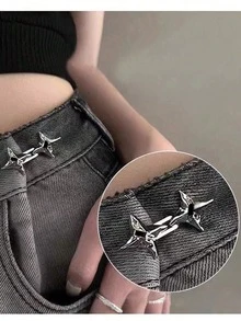 1 Set Minimalist Hip-Hop Punk Star Split Waist Buckle Belt Accessory, Detachable, Adjustable Buckle Position, Soft Needle Design Won't Scratch Skin, Manually Restorable - Silver - View 1