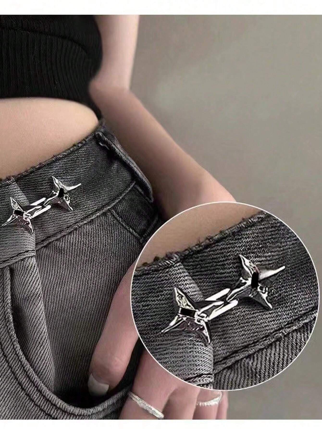 1 Set Minimalist Hip-Hop Punk Star Split Waist Buckle Belt Accessory, Detachable, Adjustable Buckle Position, Soft Needle Design Won't Scratch Skin, Manually Restorable - Silver - View 1
