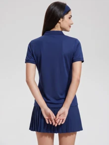 KyrLssu 女款素色短袖休閒健身戶外 Polo 衫，工作短袖領高爾夫 Polo 衫，戶外 Polo 衫夏季款，皮克球 - 藏蓝色 - 查看 3