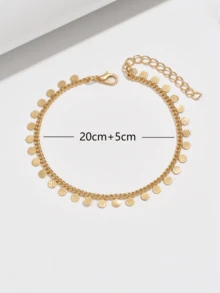 1pc Simple Versatile Round Pendant Metal Chain Anklet For Women (Random Number Of Round Pendants) - Gold - View 6