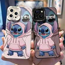 Disney Lilo & Stitch Phone Case - Adorable Illustration Of Stitch Wearing A Cozy Pink Hoodie, Grinning Widely, With The "Lilo & Stitch" Logo Above And A Faded Hoodie-Clad Stitch In The Background, Compatible With IPhone 17, 16, 15, 14, 13, 12, 11 Pro Series And Galaxy S22, S23, S24, S25 Models, Ideal For Birthdays, Holidays, Anniversaries, Graduation Gifts, Or Any Special Occasion To Surprise Family, Friends, Classmates, And Loved Ones. - màu đen - Xem 3