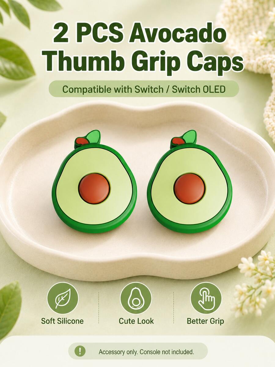 2pcs Avocado Shaped Thumb Grip Caps Compatible With Switch/OLED, Style Non-Slip Thumb Sleeves, Enhanced Grip, Game Console Controller Accessories, Console Not Included - Multicolor - View 1