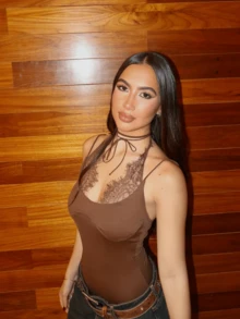 2026春夏女款優雅棕色蕾絲連身衣，時尚休閒度假婚禮海灘派對出遊優雅女士連身衣 - 紅色 - 查看 3