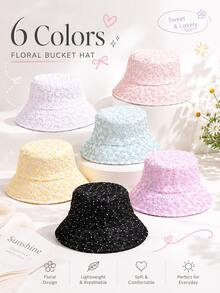 1pc Women's Floral Bucket Hat, Lightweight Breathable Wide Brim Sun Hat, Cute Macaron Color Lace Pattern, Summer Casual Style, Suitable For Travel And Beach - A - View 2