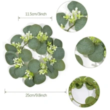 1/4 Candle Ring, Durable And Realistic Small Flower Wreath, Paired With Artificial Green Eucalyptus Leaves, Bohemian Style Small Flower Wreath, Suitable For Indoor Cylindrical Candle Holders, Suitable For Spring And Summer Weddings, Desktop Christmas Decoration - Olive Green - View 5
