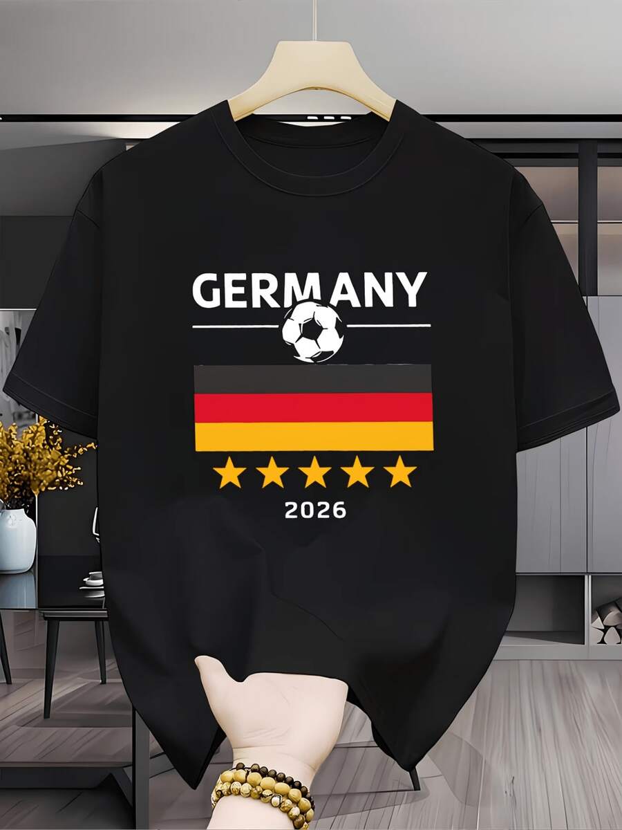 Unisex-T-Shirt für Erwachsene mit Aufdruck im Nationalmannschafts-Design, Kurzarm - Schwarz - Übersicht 1
