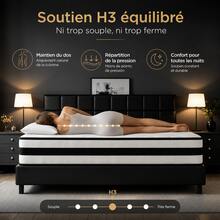 Matelas 140x190 cm - très épais 28 cm-Mousse Mémoire de Forme et Ressorts Ensachés 7 Zones - Fermeté H3 - Respirant - Noir et Blanc - Voir 4