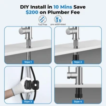 1/2/3pcs Pull Down Kitchen Sink Faucet, Retractable Spray Head Kitchen Tap, 3-In-1 Modern Stainless Steel Home Water Faucet - Water Saving Design, Multi-Function Flow Control, Streamlined Metal Finish, Durable Sanitary Ware, Suitable For Home & Kitchen, Dishwashing Sink, Balcony, Laundry Room, Bar, RV, Farmhouse, Etc., Dead Angle Cleaning Essential Kitchen Supplies, Stretchable Sink Faucet Kitchen Accessories, Minimalist Modern Home Decor Style Faucet, Simple Practical Multi-Function Bathroom Decor Faucet Accessories. - Silver - View 11