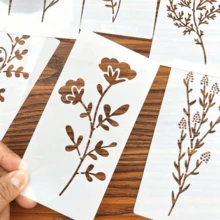 8pcs Random Style Floral Painting Stencils DIY Hand-Drawn Lace Graffiti Hollow Molds Plastic Material Reusable Suitable For Wood, Fabric, Paper Spray Paint Craft Supplies, Back To School Essential - Forest Wild Flowers - View 4