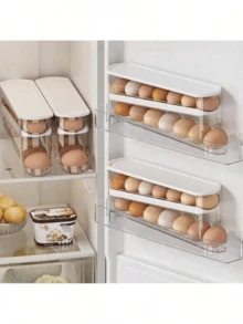 Automatic Double-Layer Egg Rack, Egg Fresh-Keeping Box, Sliding Container Holds 12-14 Eggs - Hinged Design, Plastic Material, No Contact With Food - Refrigerator Storage Rack, Kitchen Egg Tray - Multicolor - View 8