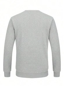 Men's Winter Thermal Lined Solid Color Crew Neck Casual Everyday Versatile Long Sleeve Sweatshirt - Light Grey - View 5