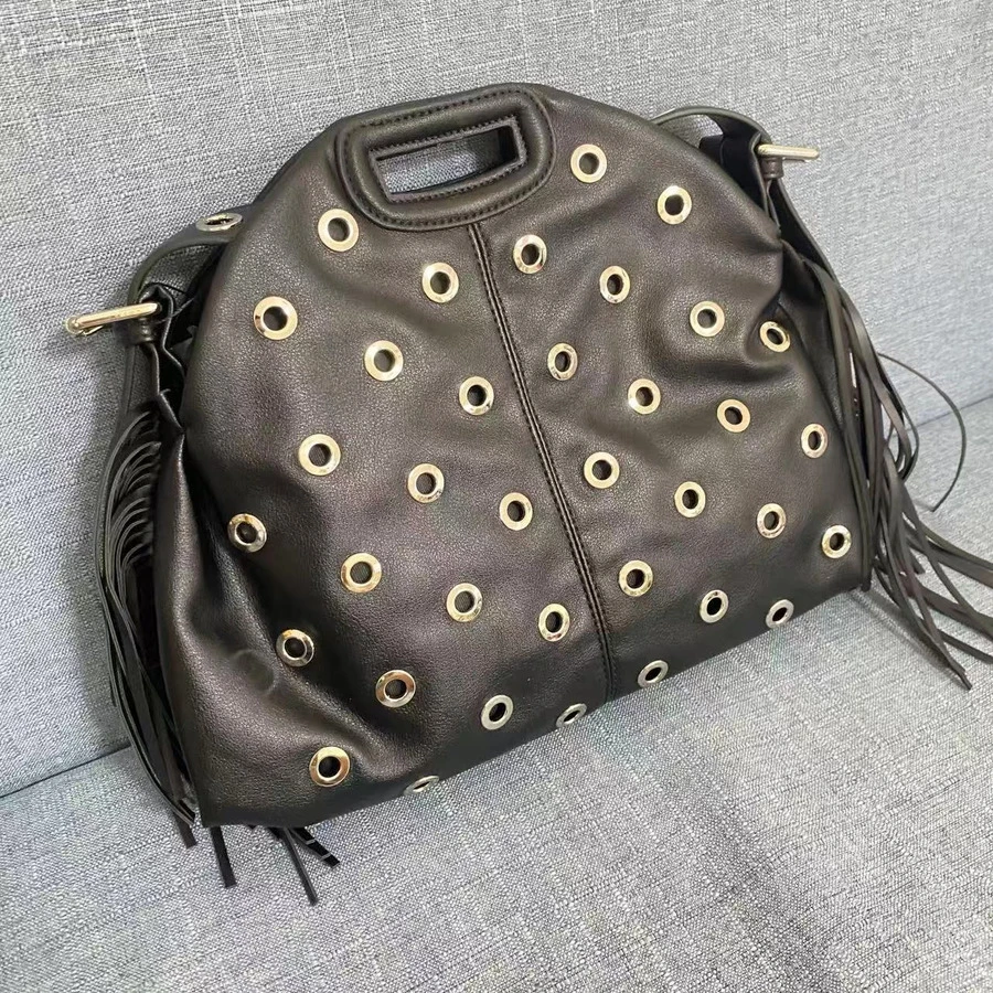 2026 Nouveau sac à main à la mode pour femmes en PU noir, sac à bandoulière rétro de luxe avec design à franges - Grand Noir -2 - Voir 1