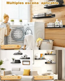 Floating Shelves With Metal Rail, Set Of 3, Suitable For Kitchens, Bathrooms, Bedrooms, Studies, Display Shelves And Storage Shelves, White, Valentine's Day - 黑色 - 查看 7