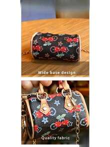Women's Fashionable Mini Handbag, Multifunctional Daily Crossbody Bag, Affordable And Stylish Mini Bag For Casual And Date Use, New Mini Women's Bag, Pillow Bag, Cherry Series, Classic Pattern Crossbody Handbag, Versatile Bag, Compact Mini Daily Wallet, Multi-Purpose Small Shoulder Crossbody Bag, Stylish Minimalist Mini Handbag Gift - 櫻桃老花枕頭包-黑色 - 查看 3