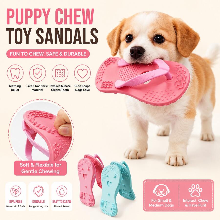 2pcs Cute Sandal Dog Chew Toy For Puppies, Interactive Teething ...