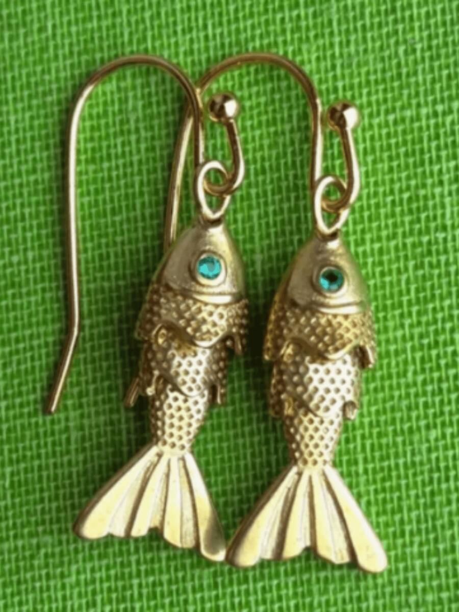 1 par de pendientes estilo bohemio vintage con forma de pez ondulado y colgante de strass azul, adecuados para uso diario, fiestas, viajes, vacaciones en la playa, regalo de joyería para mujeres - Amarillo Oro - Ver 1