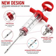 Meat Injector Kit For BBQ & Turkey - 2oz Stainless Steel Marinade Injector Syringe With 3 Meat Needles For Grilling, Smoking, Roasting & Brisket - Red - View 3