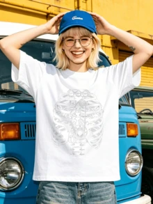 Women's Summer Loose Casual-Shirt, Soft Cotton Round Neck Short Sleeve Tops, Vintage European American Street Style. - White - View 4
