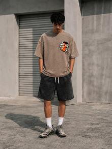 Y2K Modelo Beer Skeleton Graphic Men's T-Shirt Vintage Streetwear Heavyweight Cotton Oversized Casual Summer Tee - 咖啡棕 - 查看 4