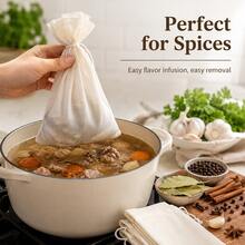 10/5pcs Reusable Drawstring Soup Bags - Multipurpose Tea, Spice And Cheese Cloth Filter Bags, Suitable For Cooking, Herbal Medicine And Bone Broth Brewing - Kitchen Essential Accessories - White - View 9