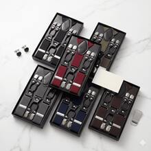Amo Sombrinha 6 Pieces Premium European Style Solid Suspenders For Men, Gentleman Suspenders, In Stock, Suit Pants Suspenders, Durable And Fashionable High Elasticity, Suit Suspenders, Adjustable Clip Suspenders, Unisex, Black Work Party Suit Wedding Prom Church - 米色 - 查看 5