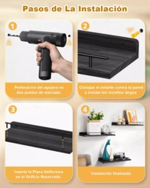 Floating Shelves With Metal Rail, Set Of 3, Suitable For Kitchens, Bathrooms, Bedrooms, Studies, Display Shelves And Storage Shelves, White, Valentine's Day - 黑色 - 查看 8