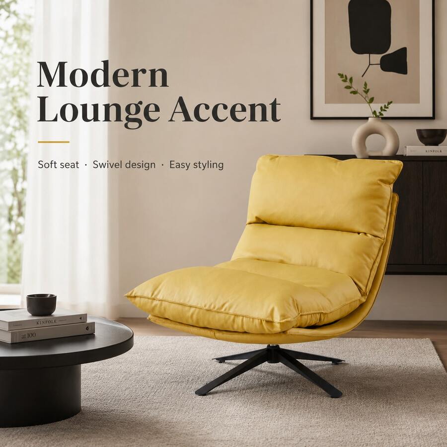 Floor Sofa Chair Modern Luxury Fabric Single Leisure Chair Swivel Sofa Recliner - Yellow - View 1
