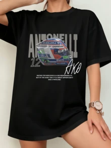 Black Unisex T-Shirt With Antonelli Racing Helmet & "Racing For Mercedess" Quote - Formula 1st Fan Shirt - Black - View 7