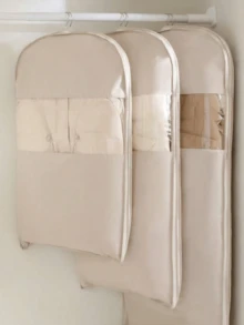 1pc New Thickened Fabric Hanging Garment Dust Cover With Transparent Window, Space-Saving Compression Bag, Suitable For Down Jackets, Shirts, Pants, Dresses And All-Season Women's Clothing - Multicolor - View 4
