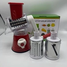 三合一旋轉滾筒蔬菜切片機、旋轉起司刨絲器、起司切片機、多刀片水果切片機、手動食物刨絲器、馬鈴薯削皮器、紅蘿蔔刨絲器、切碎工具、蔬菜切碎機、廚房工具 - 彩色 - 查看 14