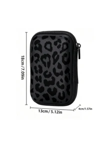 Black Leopard Print EVA Hard Shell 4.3 Inch Compact Storage Box - Travel Protective Storage Bag, Suitable For Electronic Accessories, Earphones, Hard Drives And Data Cables; Shockproof Zipper Pouch (Storage Box Only) - Multicolor - View 10