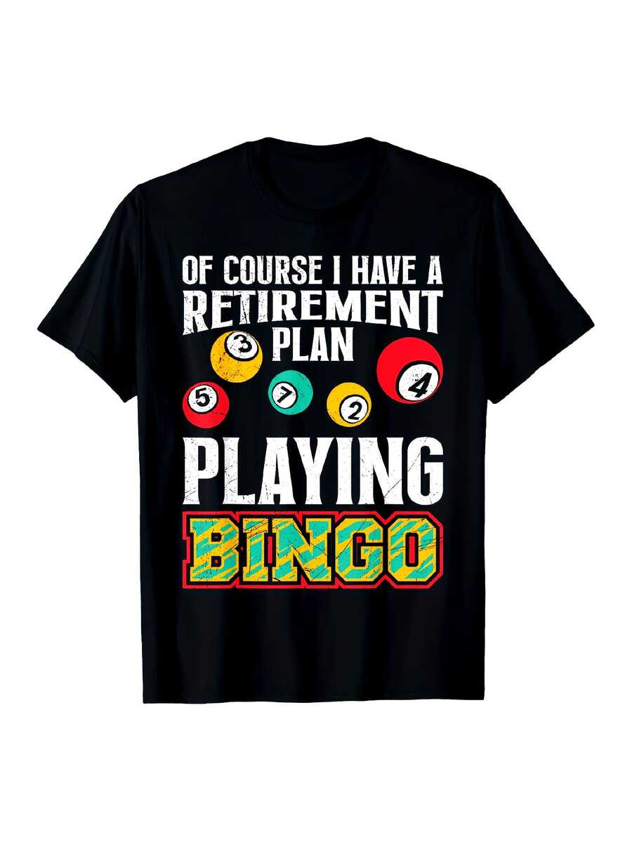 Camiseta Divertida para Jugador de Bingo - Camiseta con Patrón Humorístico de Plan de Jubilación - Diseño de Bolas de Bingo Negras - Camiseta Unisex de Algodón Elástico de Corte Regular - Idea de Regalo para de Jubilación o Cumpleaños - Ropa Casual Lavable aáquina, Adecuada para Todas las Temporadas, Ajuste Cómodo - Negro - Ver 1