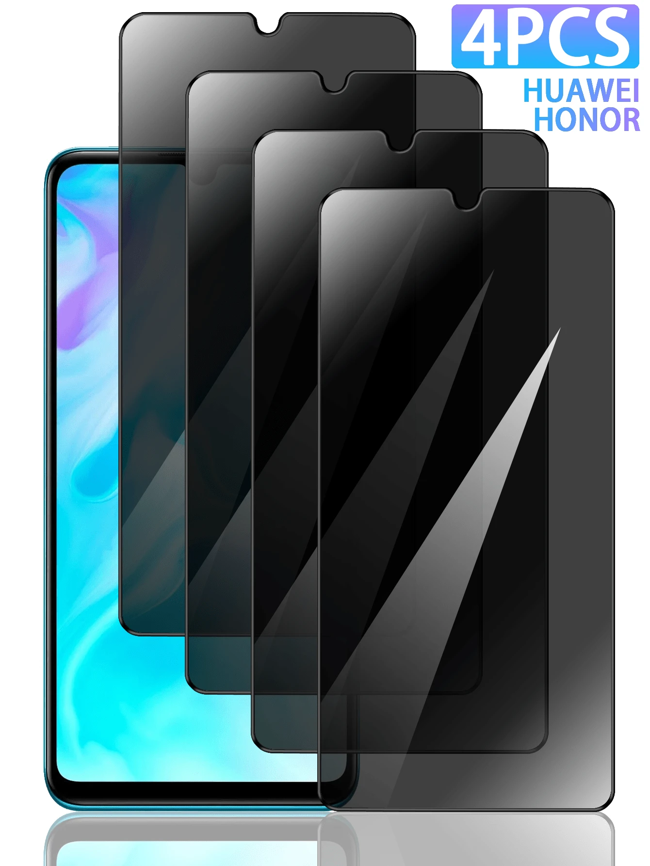 4pcs Full Coverage Privacy Tempered Glass Screen Protector For Huawei And Honor, Anti-Scratch Anti-Peeping Protective Film, Easy Installation Bubble-Free Easy Cleaning Durable Tempered Glass - Black - View 1