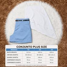 Elegant Plus Size Set Of Tailored Shorts With Pocket And Free Belt Plus Asymmetrical Blouse - 黑色和藍色 - 查看 5
