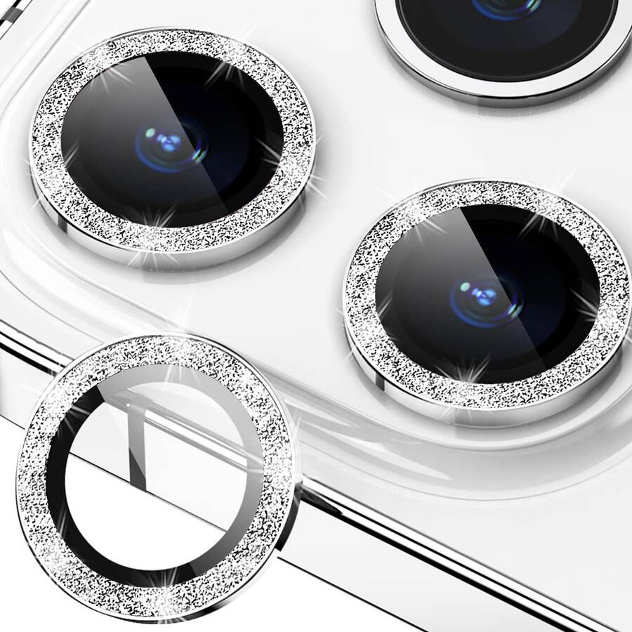 CASECOPS Pelindung Lensa Kamera Kaca Tempered 9H dengan Cincin Logam Mengkilap - Perak - Kompatibel dengan iPhone 17/17 E/17 Air/17 Pro/17 Pro Max/16/16 Pro/16 Plus/16 Pro Max/16 14 Pro (6,1 Inci) dan 14 Pro Max (6,7 Inci), Dilengkapi dengan Lapisan HD Tahan Gores dan Cincin Logam untuk Perlindungan Maksimal - 3 buah - View 1