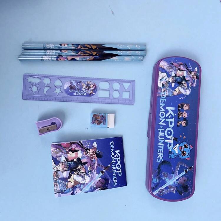 500pcs K Pop Themed Stationery Kit, Anime Character School Supplies, Writing Set With Pencils, Ruler, Eraser, Sharpener And Notebook - Multicolor - View 6