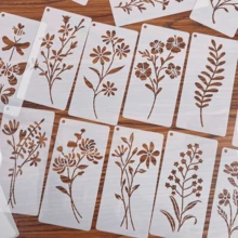 8pcs Random Style Floral Painting Stencils DIY Hand-Drawn Lace Graffiti Hollow Molds Plastic Material Reusable Suitable For Wood, Fabric, Paper Spray Paint Craft Supplies, Back To School Essential - Forest Wild Flowers - View 6